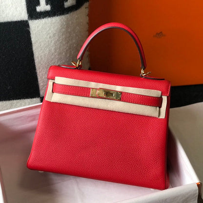 hm kelly 32 cm cuir togo rouge accessoires dorés