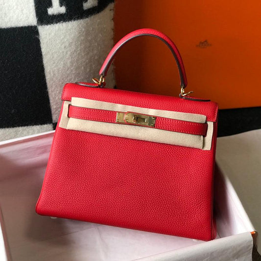 HM ケリー 32cm バッグ レッド トーゴ ゴールド金具