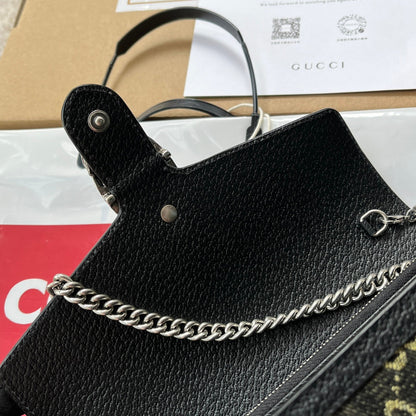 SAC À BANDOULIÈRE DYONYSUS 20 EN DENIM NOIR JAUNE ET GARNITURE EN CUIR DE VEAU NOIR, QUINCAILLERIE ARGENTÉE