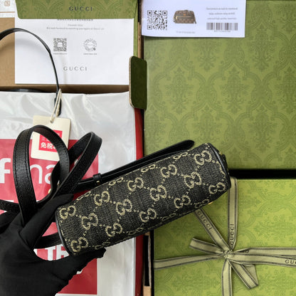 SAC À BANDOULIÈRE EN JEAN 17 NOIR AVEC BORDURE EN CUIR