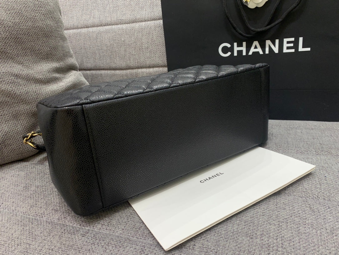 CC グランド ショッピングトートバッグ 34cm ブラック キャビア ゴールド金具