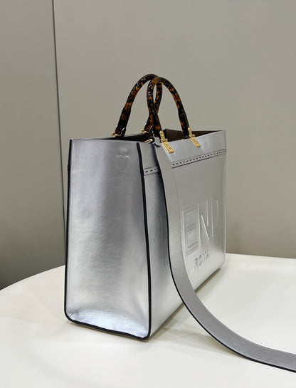 シャイン ラージ 35 トートバッグ シルバーカーフスキン