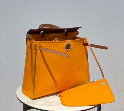 Herbag 31 Toile Jaune Foncé Toile Cuir de Vachette Doré