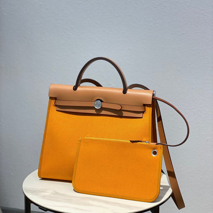 Herbag 31 Toile Jaune Foncé Toile Cuir de Vachette Doré