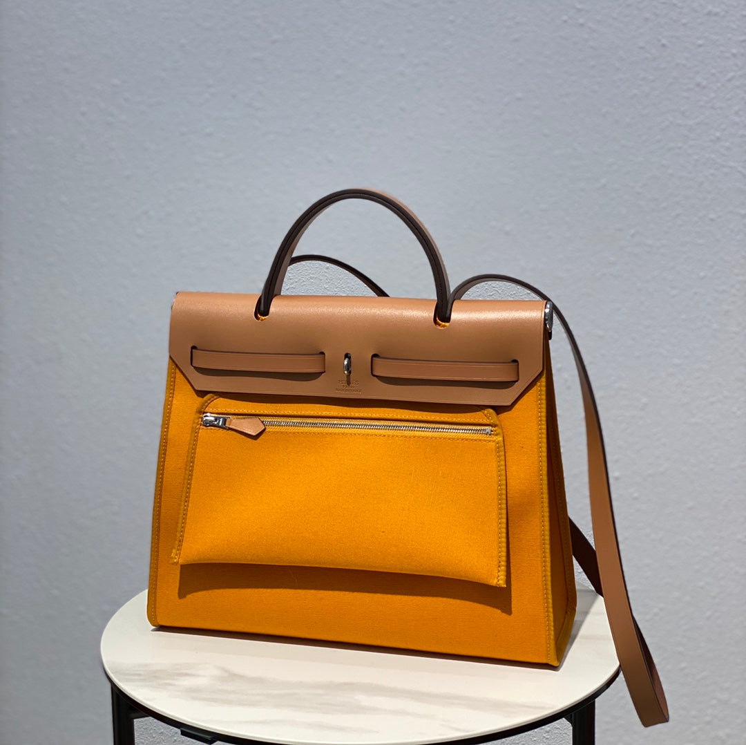 Herbag 31 Toile Jaune Foncé Toile Cuir de Vachette Doré