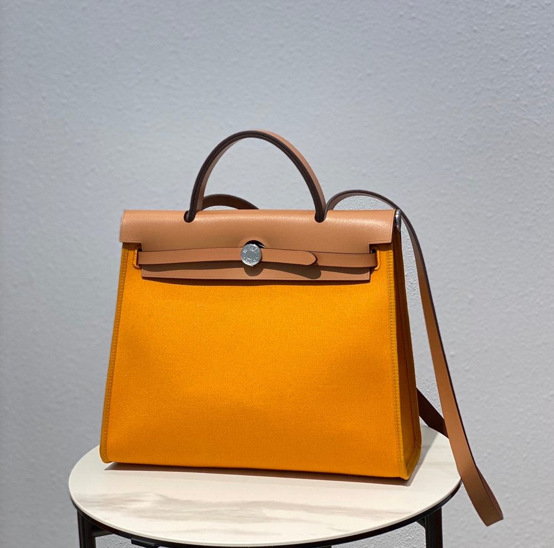 Herbag 31 Toile Jaune Foncé Toile Cuir de Vachette Doré