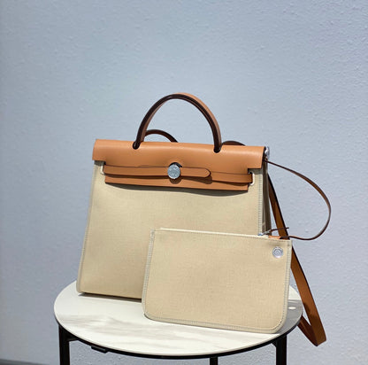 Herbag 31 トワル ライトベージュ キャンバス ゴールド 牛革