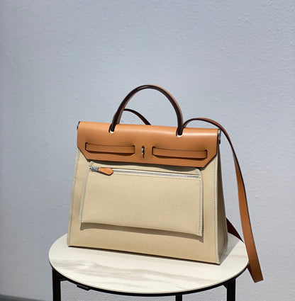 Herbag 31 トワル ライトベージュ キャンバス ゴールド 牛革