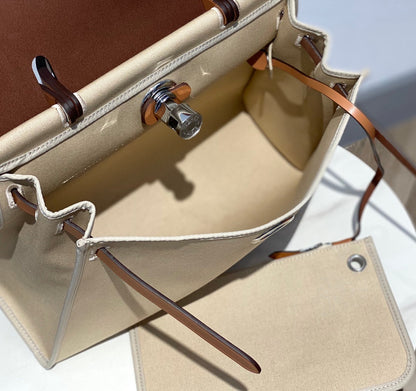 Herbag 31 トワル ライトベージュ キャンバス ゴールド 牛革