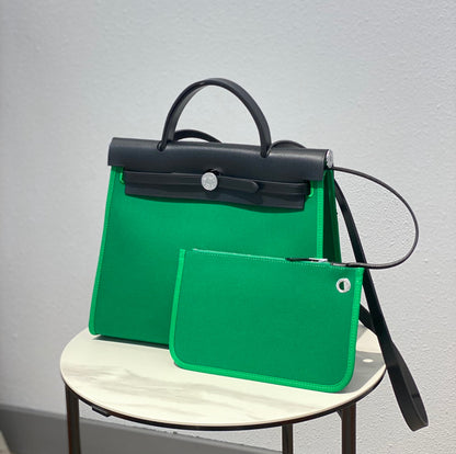 Herbag 31 Toile Verte Toile Cuir de Vachette Noir