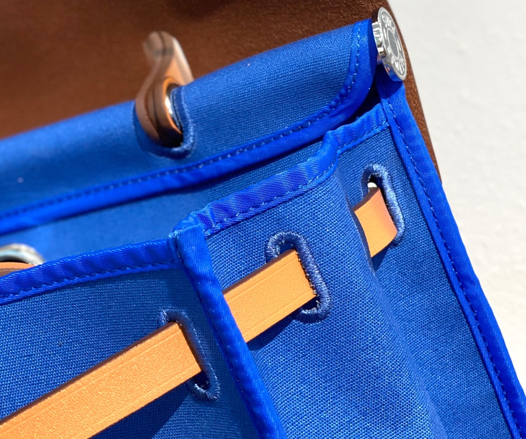 Herbag 31 Toile Bleu Toile Cuir de vachette doré