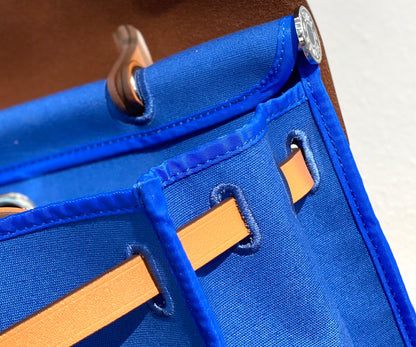 Herbag 31 Toile Bleu Toile Cuir de vachette doré