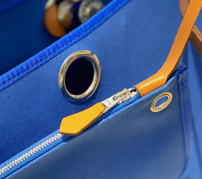 Herbag 31 Toile Bleu Toile Cuir de vachette doré
