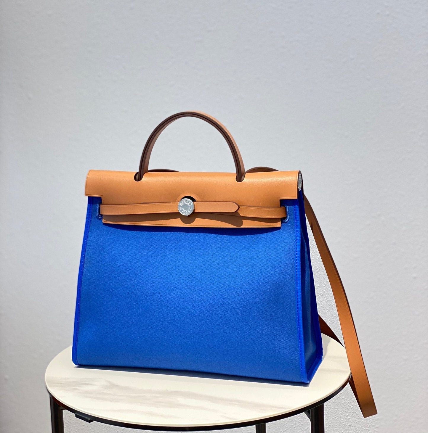 Herbag 31 Toile Bleu Toile Cuir de vachette doré