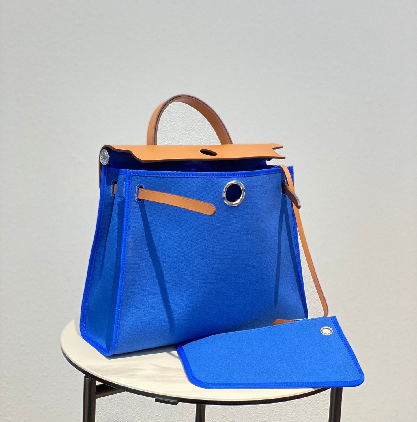 Herbag 31 Toile Bleu Toile Cuir de vachette doré