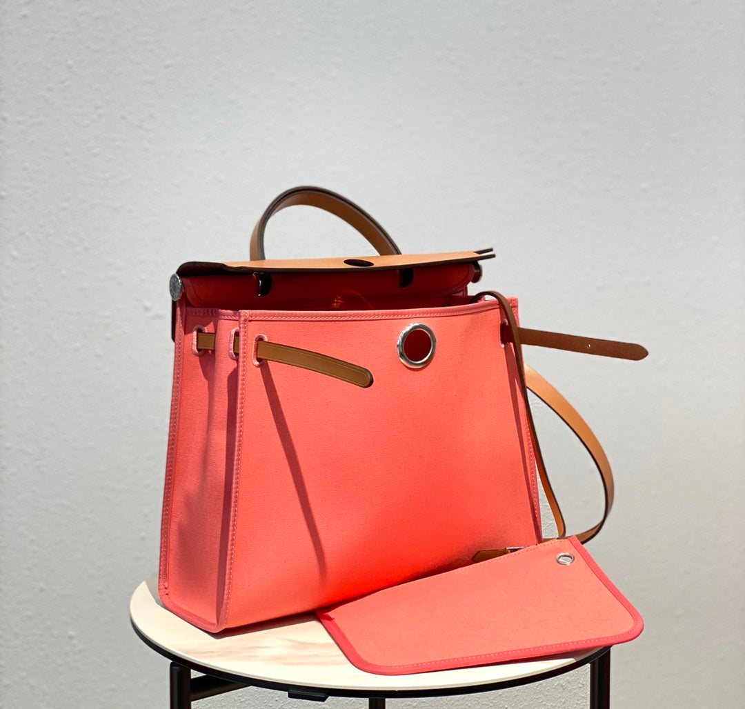 Herbag 31 Toile Rose Toile Cuir de vachette doré