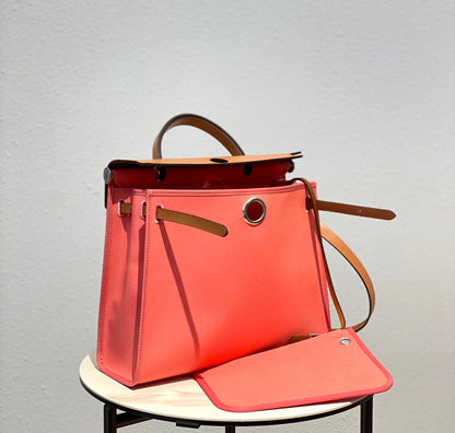 Herbag 31 Toile Rose Toile Cuir de vachette doré