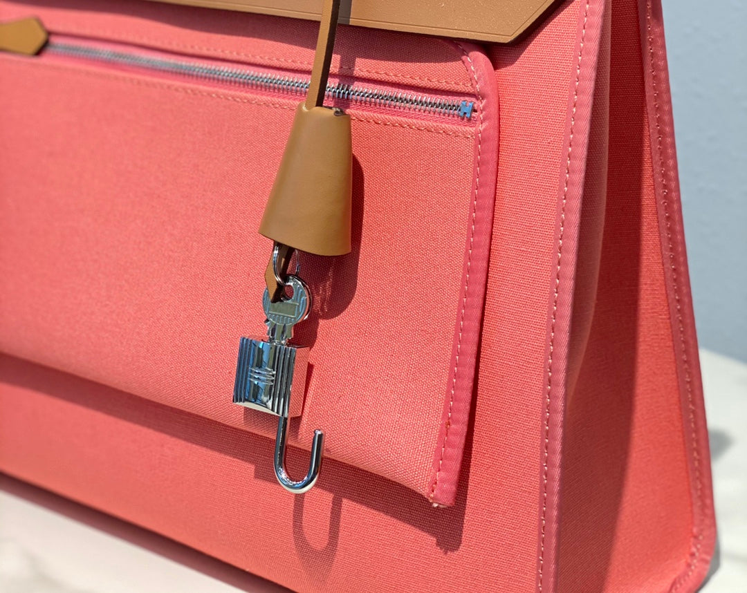 Herbag 31 Toile Rose Toile Cuir de vachette doré