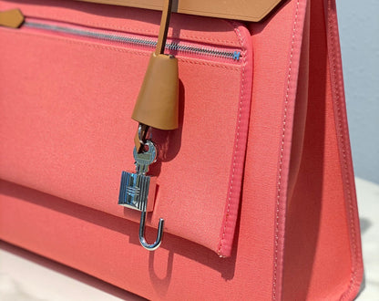 Herbag 31 Toile Rose Toile Cuir de vachette doré