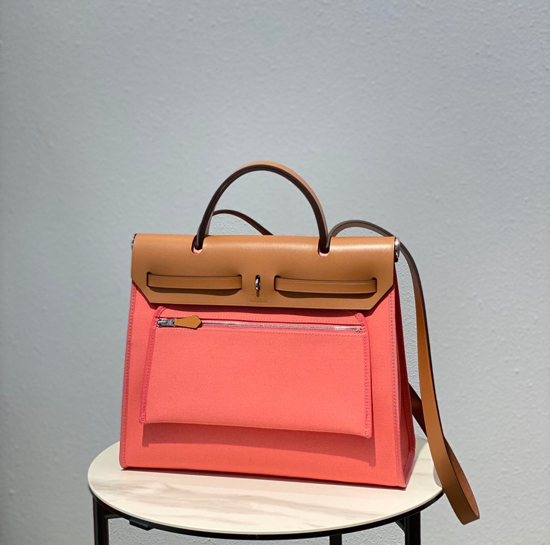 Herbag 31 Toile Rose Toile Cuir de vachette doré