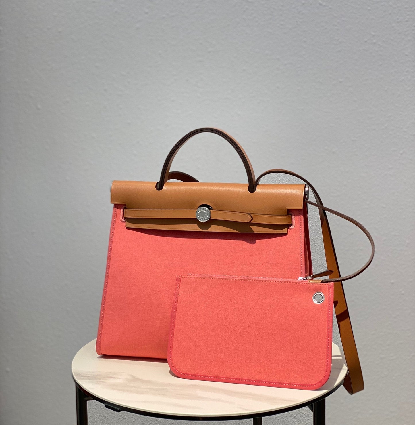 Herbag 31 Toile Rose Toile Cuir de vachette doré