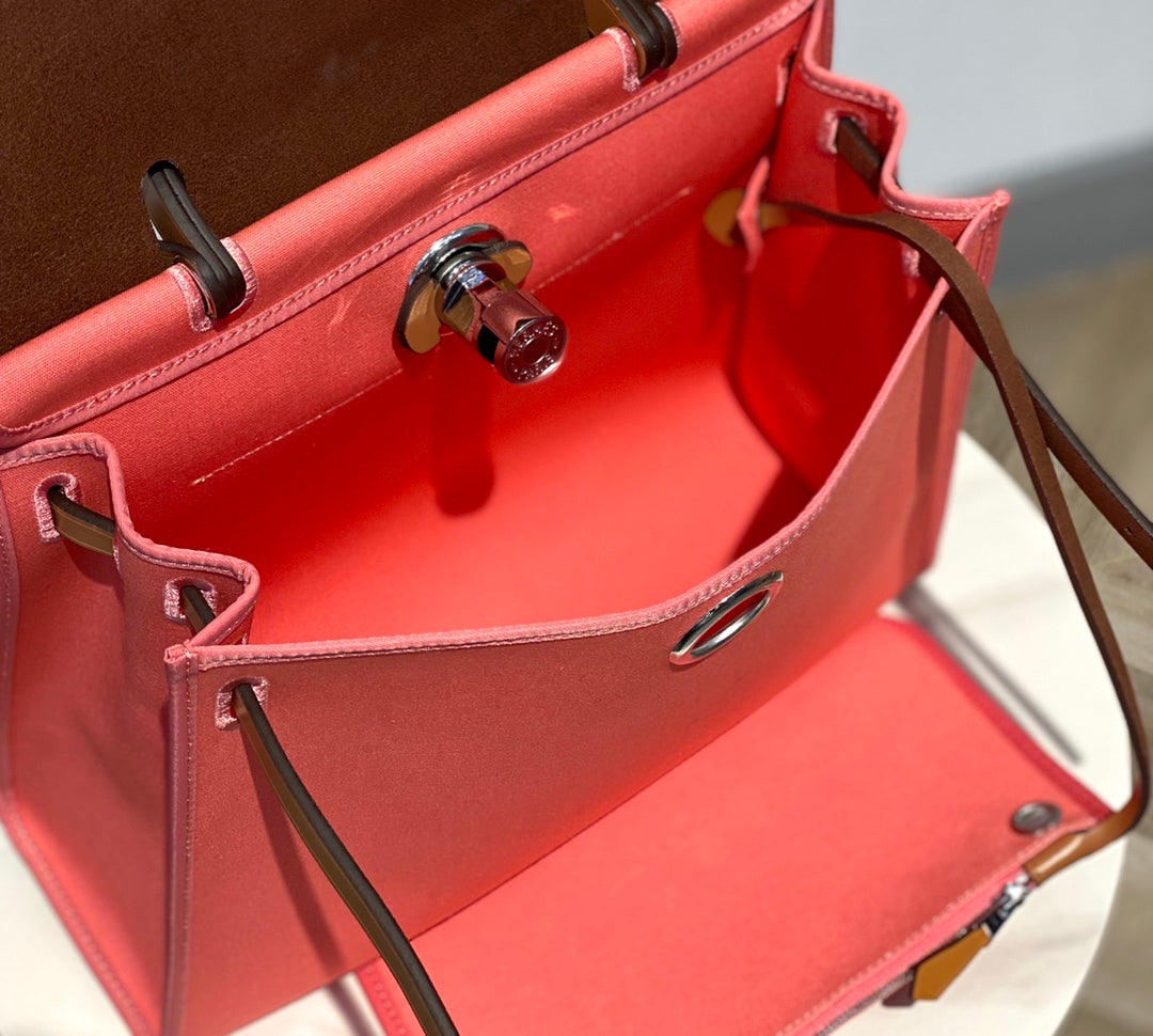 Herbag 31 Toile Rose Toile Cuir de vachette doré