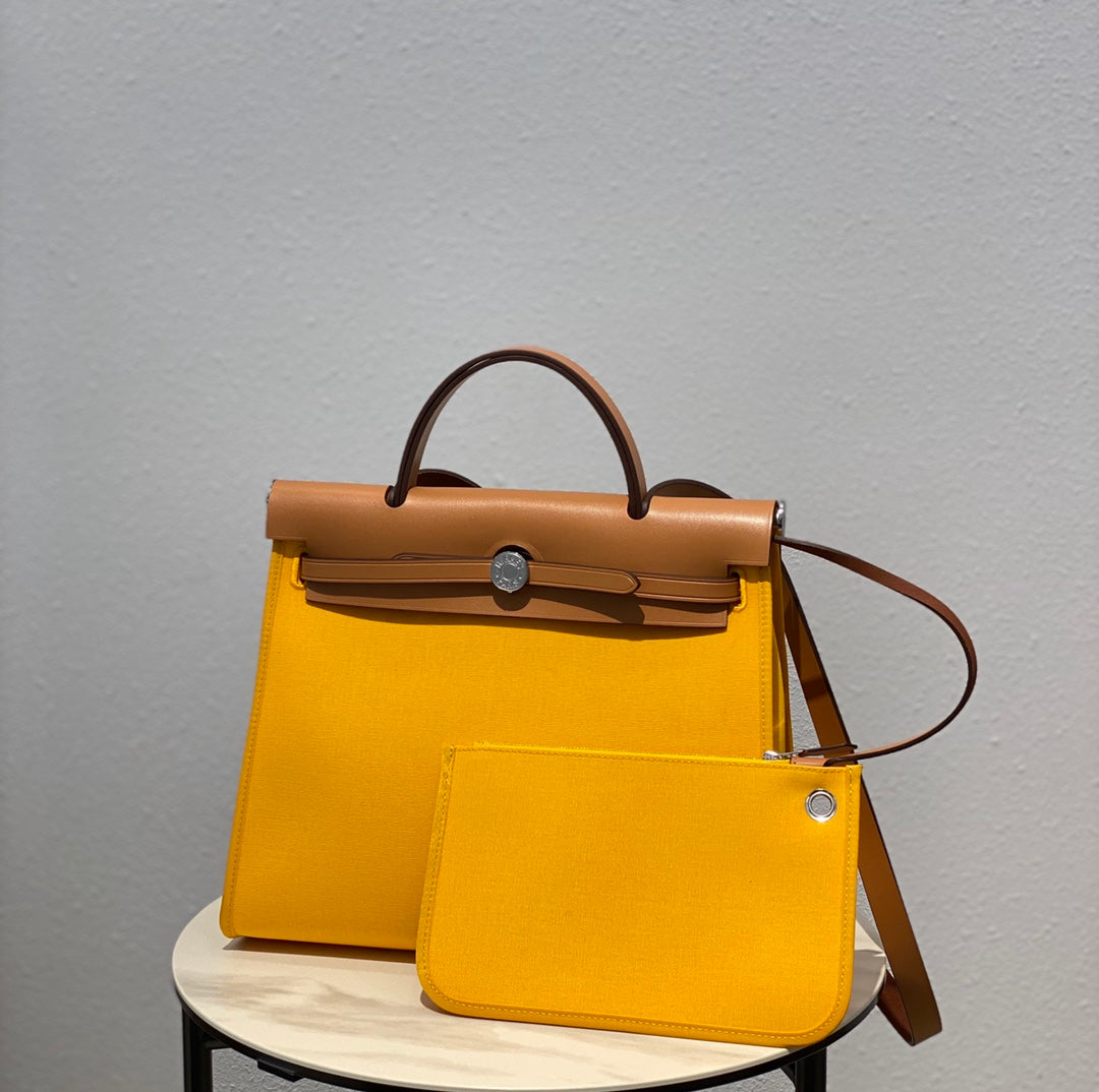 Herbag 31 Toile Jaune Toile Cuir de vachette doré