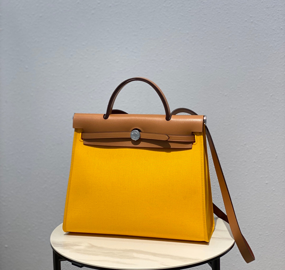 Herbag 31 Toile Jaune Toile Cuir de vachette doré
