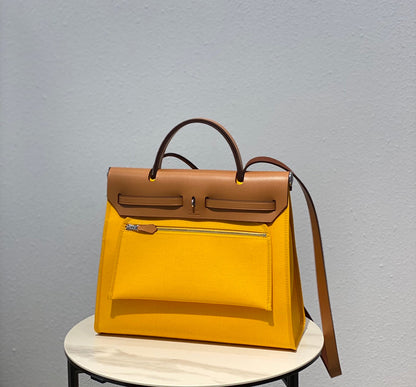 Herbag 31 Toile Jaune Toile Cuir de vachette doré