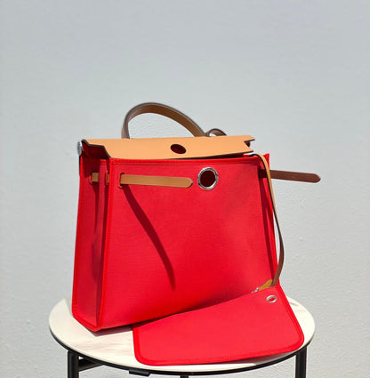 Herbag 31 Toile Rouge Toile Cuir de vachette doré