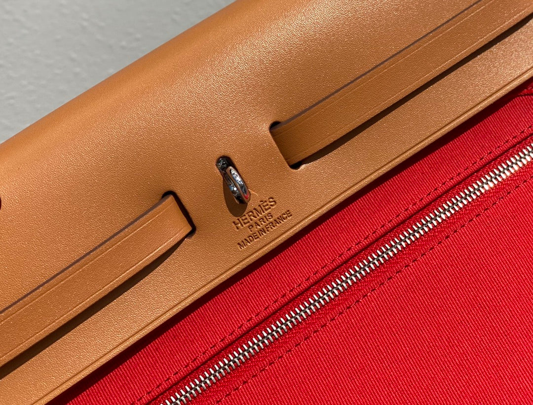 Herbag 31 Toile Rouge Toile Cuir de vachette doré