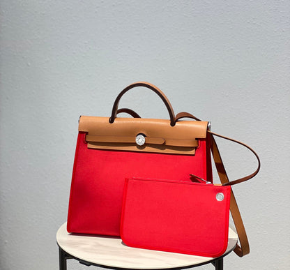 Herbag 31 Toile Rouge Toile Cuir de vachette doré