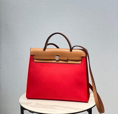 Herbag 31 Toile Rouge Toile Cuir de vachette doré