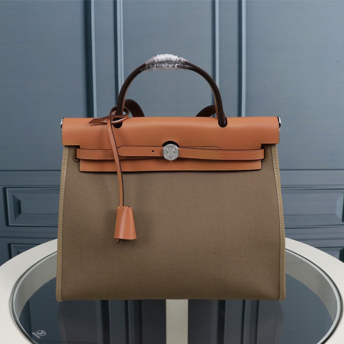 HM HERBAG ZIP 31 TOILE OLIVE ET BRONZE