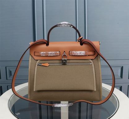 HM HERBAG ZIP 31 TOILE OLIVE ET BRONZE