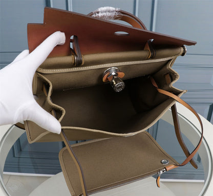 HM HERBAG ZIP 31 TOILE OLIVE ET BRONZE