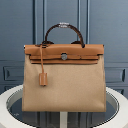 HM HERBAG ZIP 31 TOILE KAKI ET BRONZE