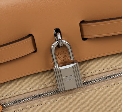HM HERBAG ZIP 31 TOILE KAKI ET BRONZE