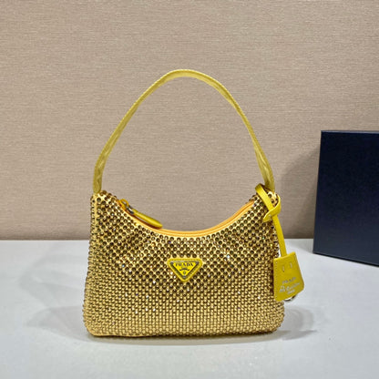 SAC HOBO SCINTILLANT 23 EN NYLON JAUNE ENTIÈREMENT ORNÉ DE CRISTAUX