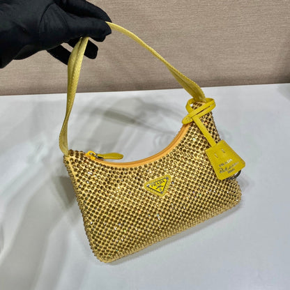 SAC HOBO SCINTILLANT 23 EN NYLON JAUNE ENTIÈREMENT ORNÉ DE CRISTAUX