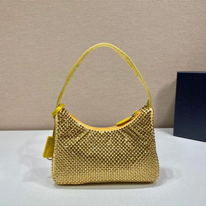 SAC HOBO SCINTILLANT 23 EN NYLON JAUNE ENTIÈREMENT ORNÉ DE CRISTAUX