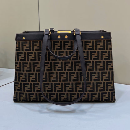 フェンディ トートバッグ 41 ブラウンミックス ブラック モノグラム キャンバス ゴールド金具
