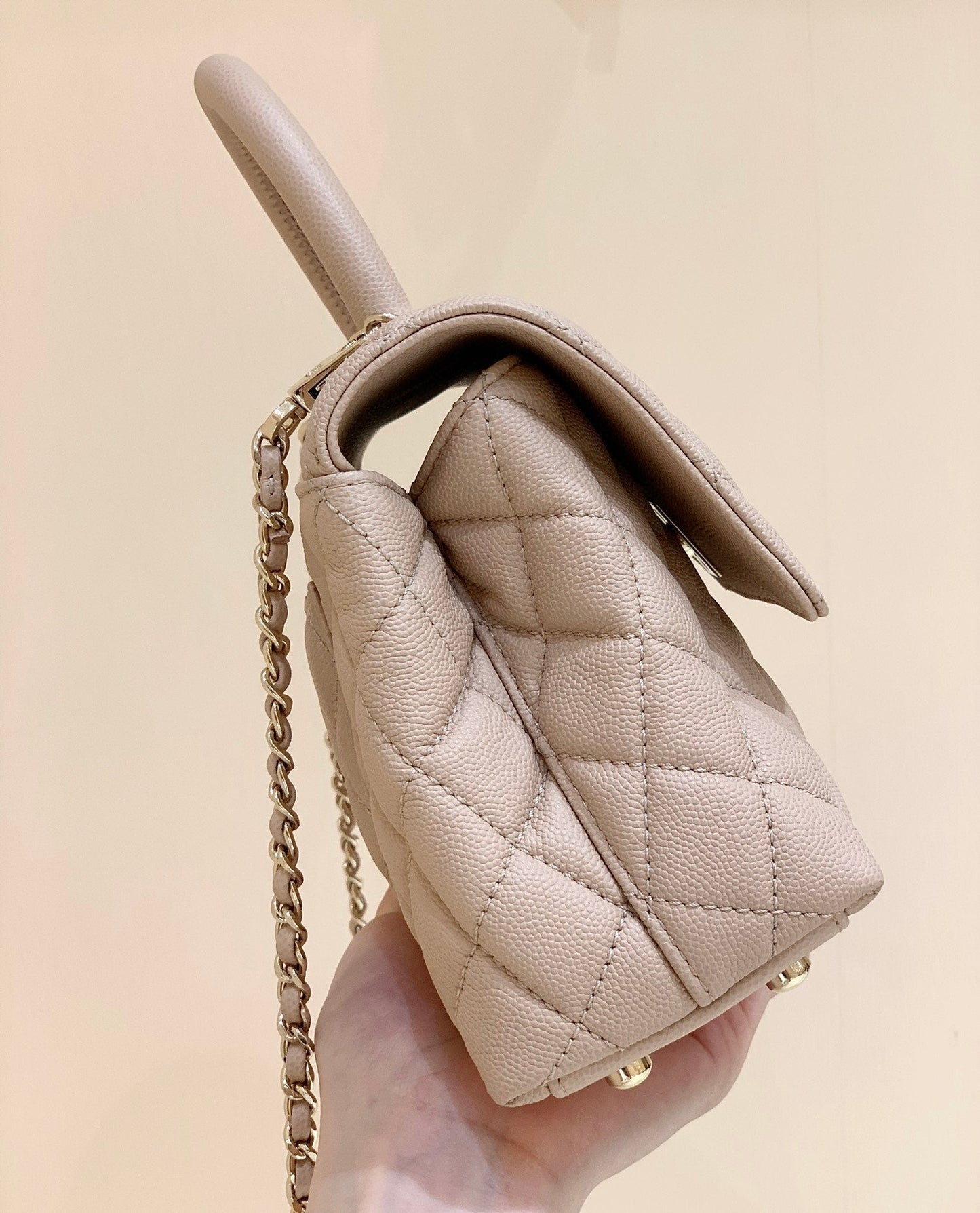 CC ココ ハンレ スモール 23cm ライトベージュ グレインドカーフスキン ゴールド金具