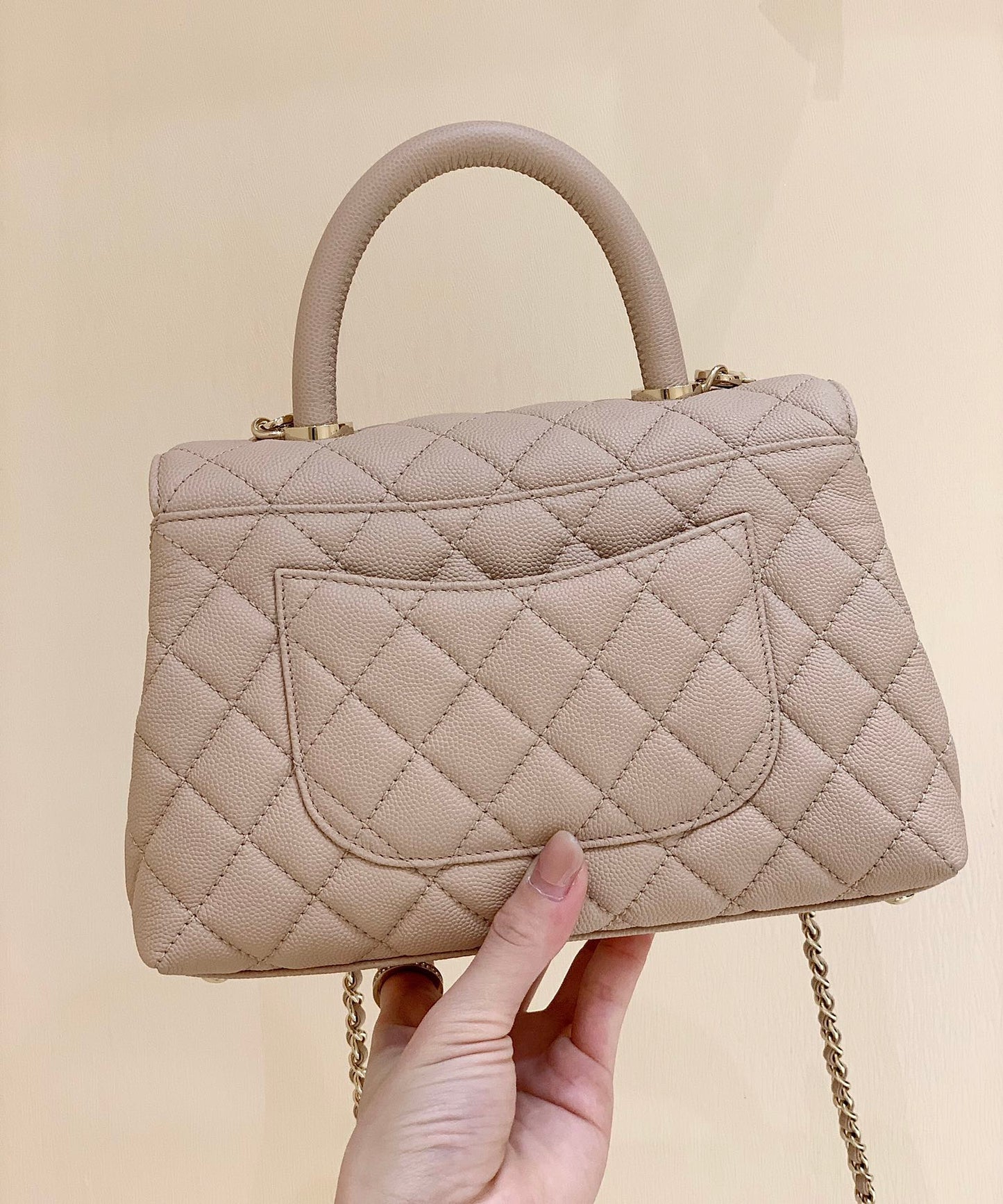 CC ココ ハンレ スモール 23cm ライトベージュ グレインドカーフスキン ゴールド金具