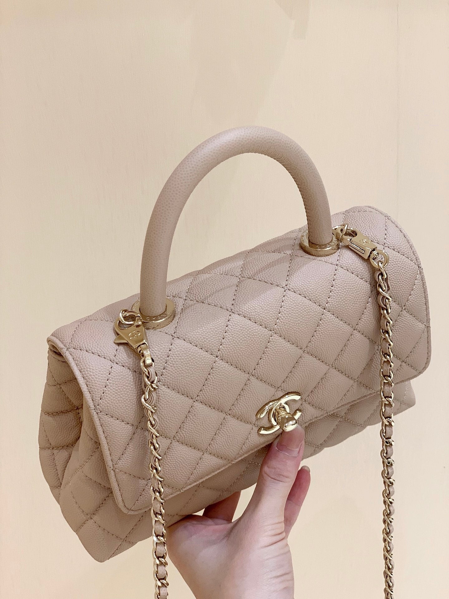 CC ココ ハンレ スモール 23cm ライトベージュ グレインドカーフスキン ゴールド金具