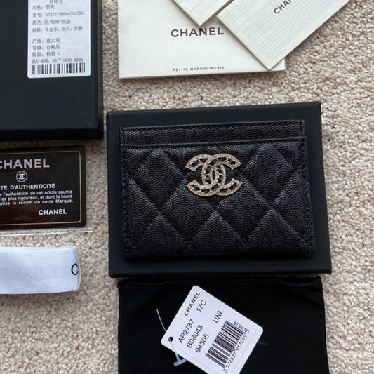 Porte-cartes CC 11 cm noir caviar matériel doré clair