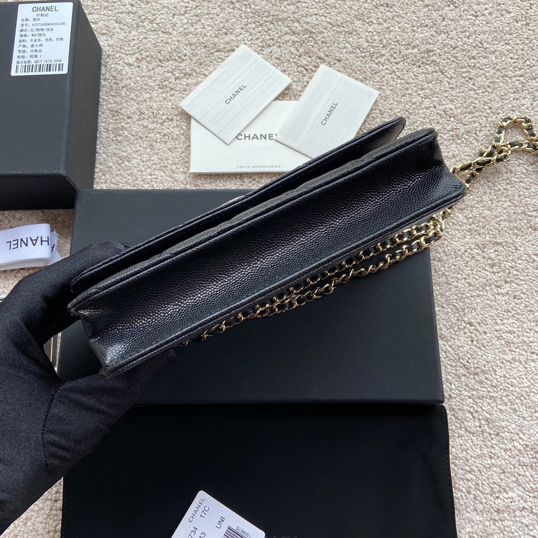 CCクラシック ウォック 20cm ブラック グレインカーフスキン ダイヤモンドゴールド金具