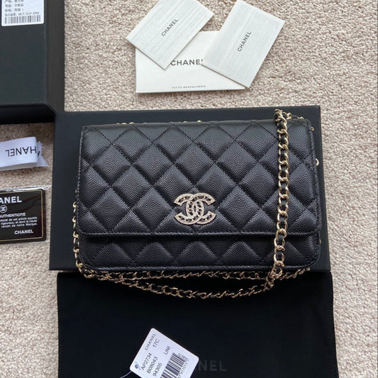 CC Classic Woc 20 cm Cuir de veau grainé noir Diamant Quincaillerie dorée