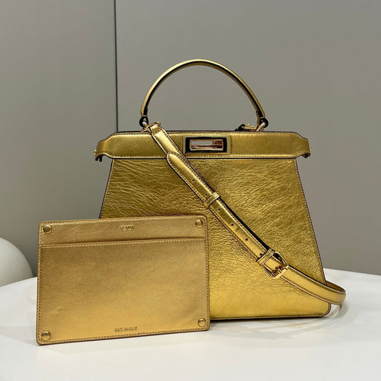 PEEKABOO ISEEU 33 IN GOLD METALLIC CALFSKIN GOLD HARDWARE