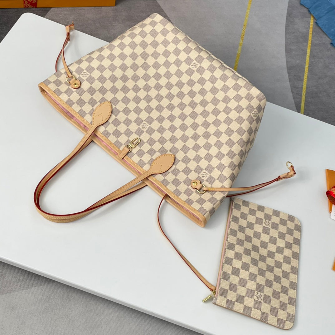 NEVERFULL MM 32 GRIS CRÈME DAMIER AZUR